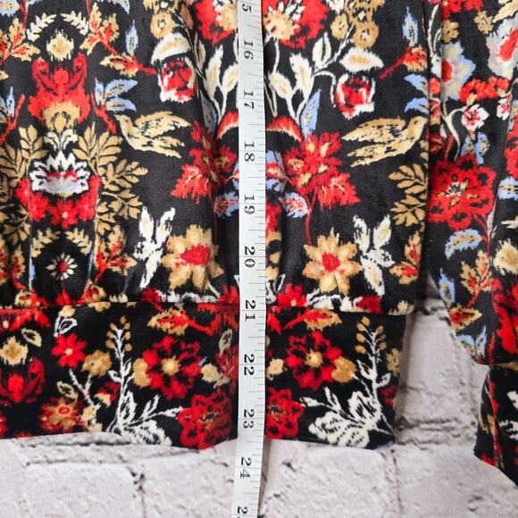 Loft Dark Floral Forest Velour Velvet Soft Knit Long Sleeve Crew Neck Top XS - Picture 8 of 10